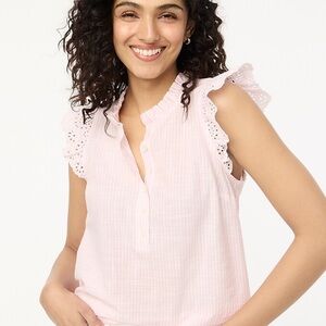 Striped ruffle-front flutter-sleeve top ,pink striped